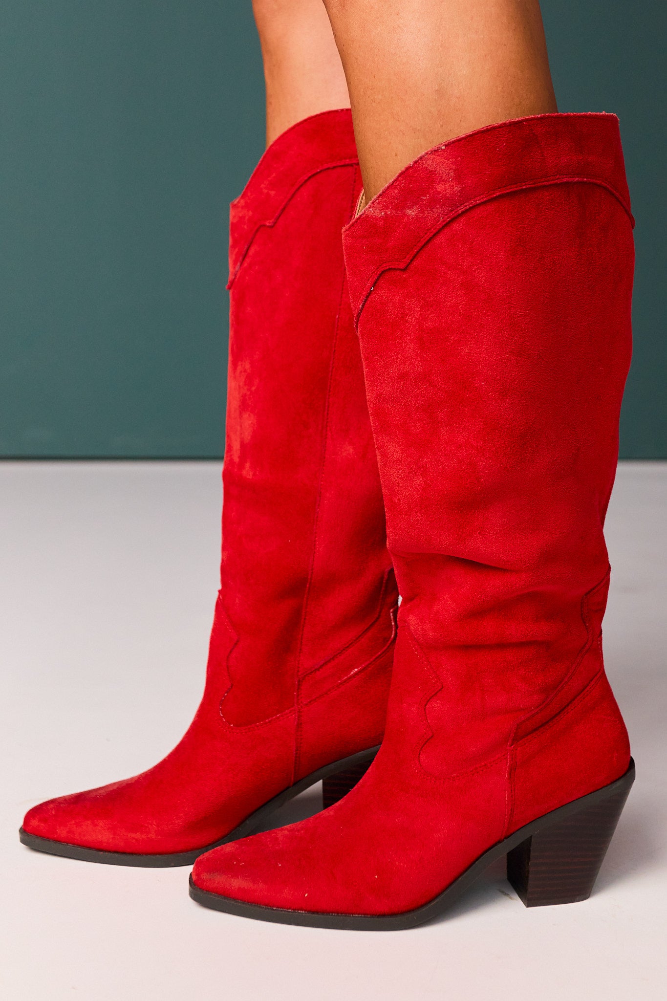 Red Suede Pointed Toe Cowboy Boots