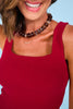 SSYS Maroon Ribbed Square Neck Padded Tank