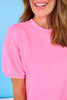 SSYS Crew Neck Short Sleeve Scuba Top In Bright Pink
