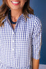 SSYS Cadence Drop Waist 3/4 Sleeve Collared Maxi Dress in Navy Gingham