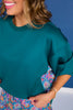 SSYS Crew Neck Printed Panel Scuba Sweatshirt In Teal Electric Floral