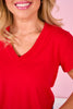SSYS Signature V Neck Tee Shirt In Deep Red