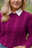 SSYS Henley Open Weave Long Sleeve Sweater In Dark Berry