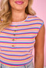 SSYS Cece Striped Knit Cap Sleeve Top In Butter Yellow Contrast