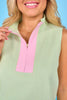 SSYS Brooke Seersucker Pink Contrast Ribbed Sleeveless Top In Green