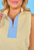 SSYS Brooke Seersucker Light Blue Contrast Ribbed Sleeveless Top In Yellow