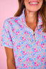 SSYS Scuba Short Sleeve Pink Contrast Zip Up Top In Ditsy Floral
