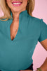 SSYS Elle High Neck Short Sleeve Top In Emerald