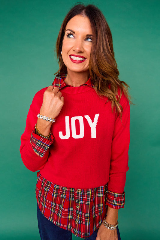 SSYS Joy Crew Neck Long Sleeve Sweater In Red