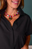 SSYS Elsie Short Sleeve Collared Button Down Poplin Top in Black