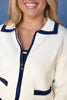 SSYS Vienna Contrast Edge Knit Cardigan In Navy and White