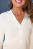 SSYS Cece Knit Long Sleeve V Neck Top With Button Detail In White