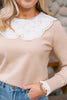 SSYS Bristol Long Sleeve Sweater With White Eyelet Collar In Beige