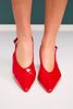 Red Patent Point Toe Slingback Kitten Heels
