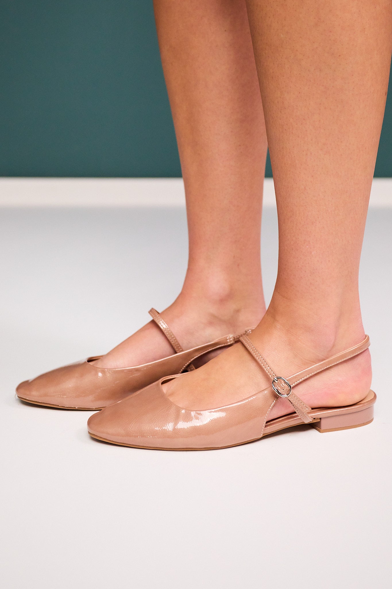 Nude Patent Leather Sling Back Flat