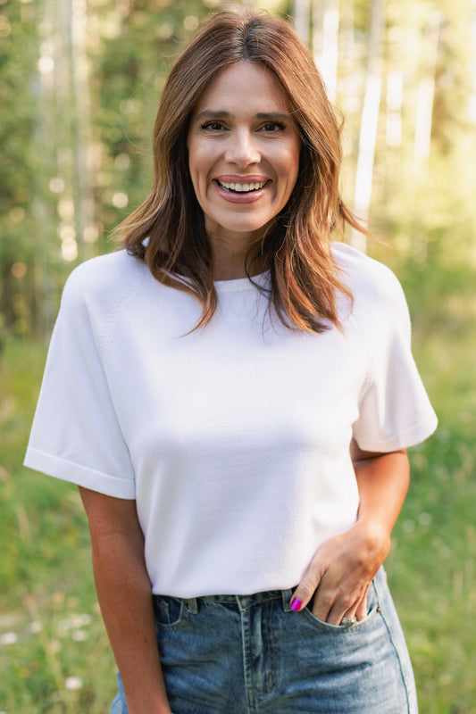 SSYS Aveline Short Sleeve Slouch Sweater In Ivory