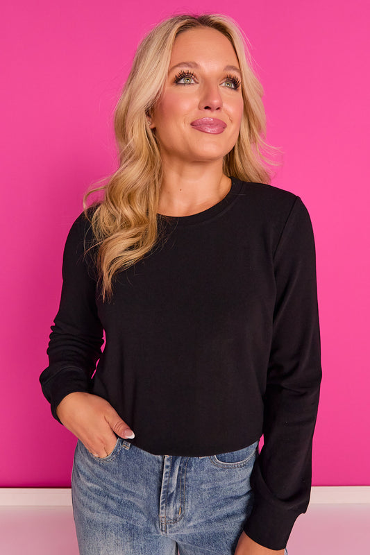 SSYS Simone Crew Neck Fleece Lined Sweatshirt In Black