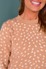 SSYS Elyse Crew Neck Long Sleeve Spotted Animal Sweater In Light Taupe