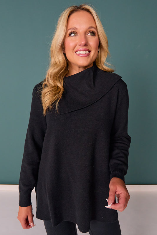 SSYS Odessa Bandana Neck Tunic Sweater In Black