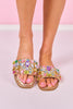 Multi Jewel Tone Metallic Flat Slide Sandals