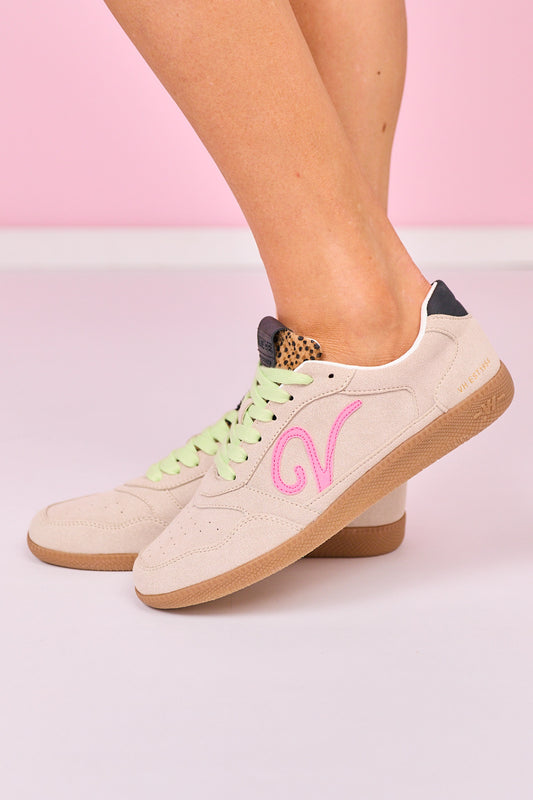 Vintage Havana Taupe and Neon Contrast Sneakers