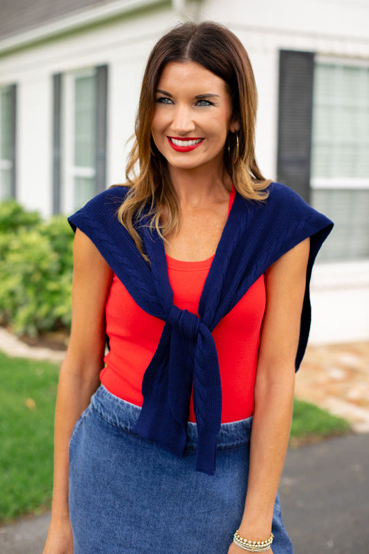SSYS Polly Over The Shoulder Cable Knit Sweater In Navy