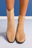 Tan Suede Block Heel Ankle Boots