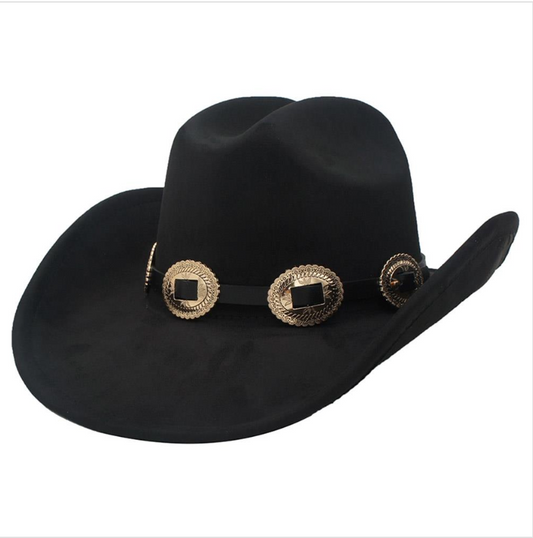 Black Gold Concho Link Banded Western Hat