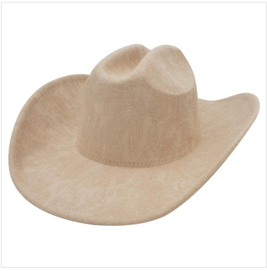 Beige Paisley Printed Microsuede Western Hat