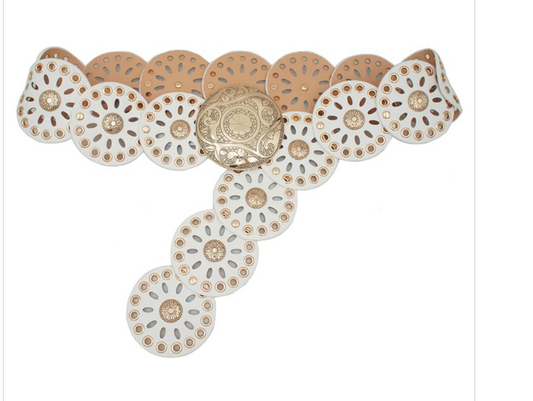White Floral Mandala Cut Out Eyelet Wrap Belt