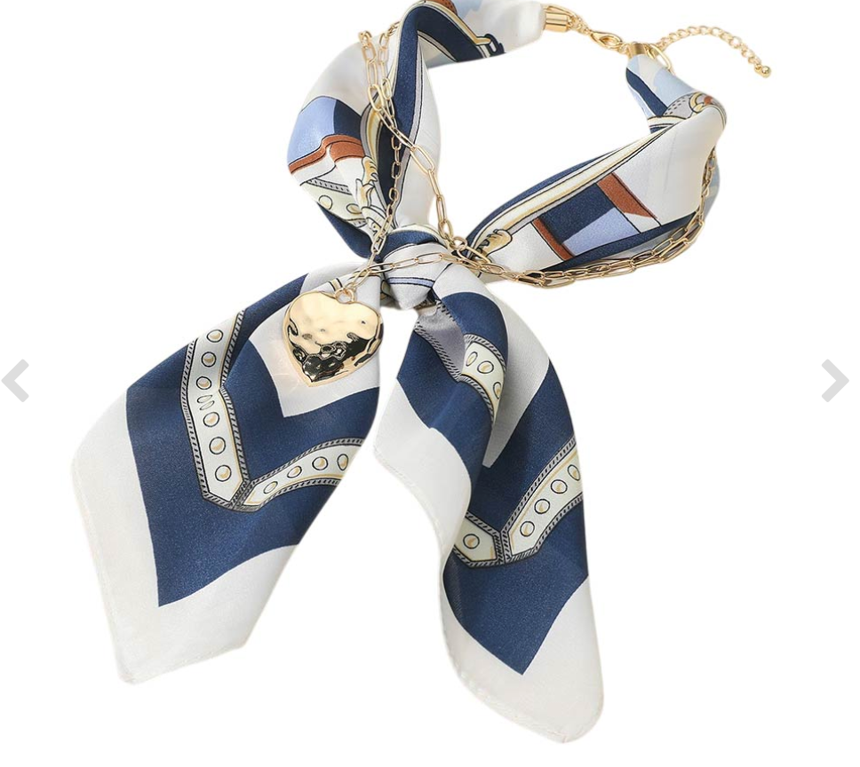 Navy Scarf Gold Heart Chain Layered Necklace