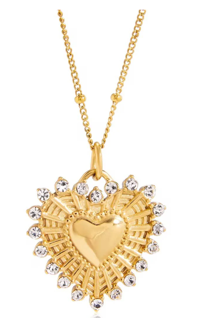 Gold Radiant Heart Crystal Neckalce
