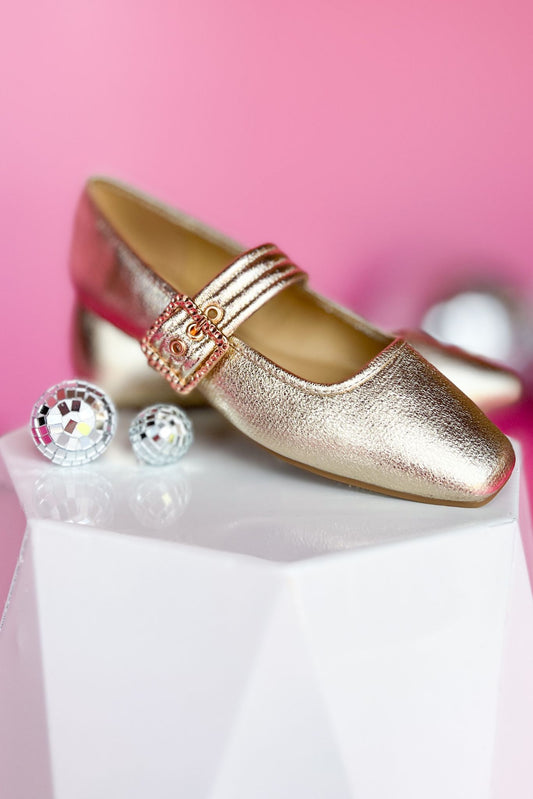 Gold Metallic Square Buckle Ballet Flats, shoes, ballet flats, must have flats, elevated ballet flats, must have shoes, trendy shoes, ssys by mallory fitzsimmons