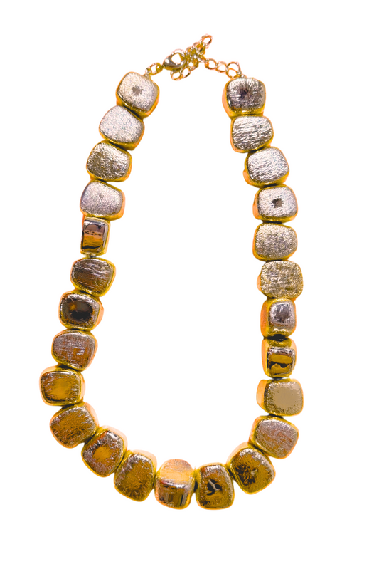 Gold Textured Beaded Necklace