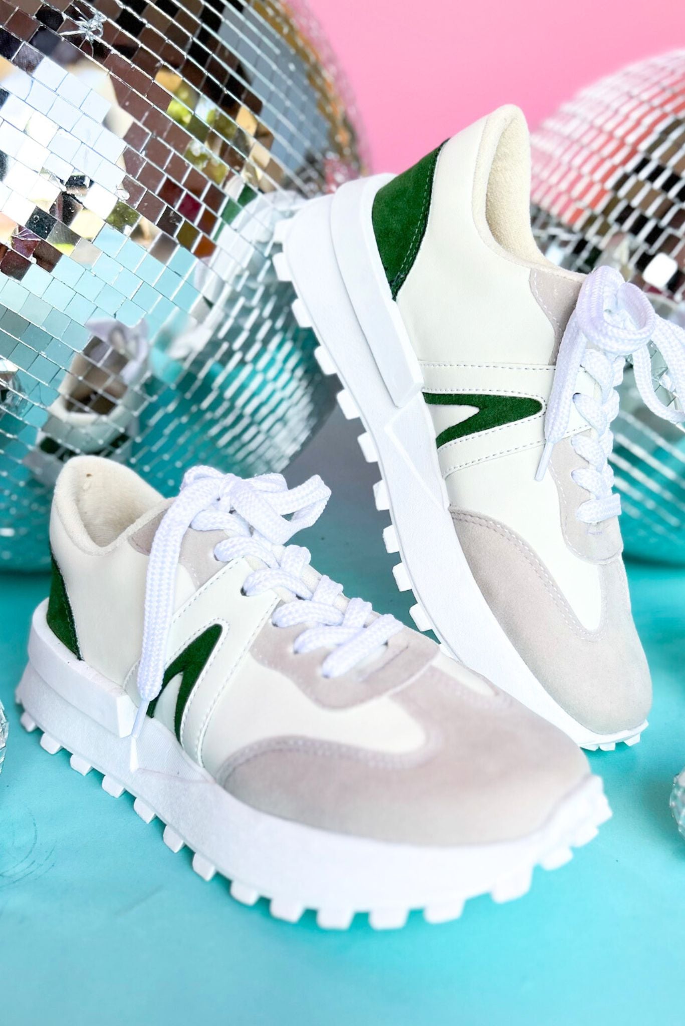Green V Detail Sneakers, shoes, sneakers, must have sneaker, elevated sneaker, ssys by MALLORY FITZSIMMONS