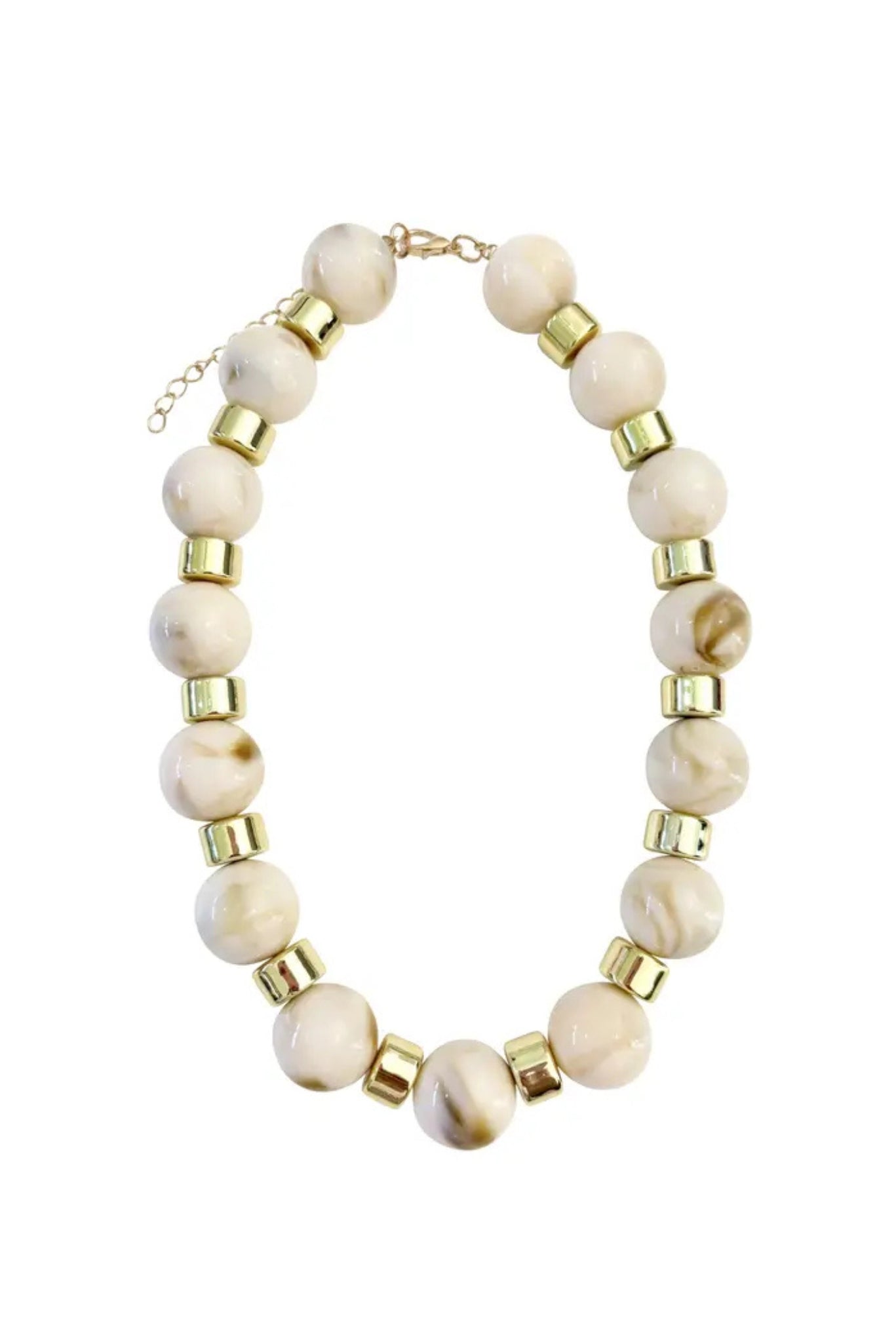 Ivory and Gold Marbled Bead Statement Necklace