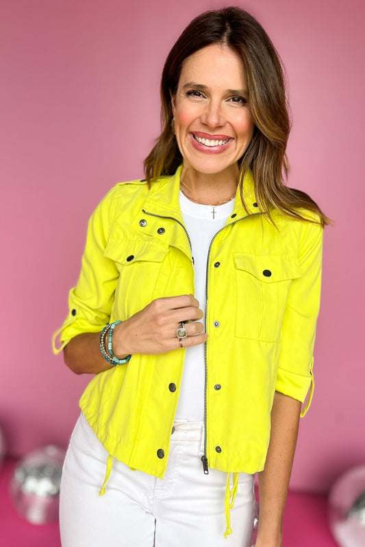 Yellow Button Front Drawstring Jacket, jacket, drawstring jacket, yellow jacket, yellow drawstring jacket, must have jacket, elevated jacket, elevated style, summer jacket, summer style, Shop Style Your Senses by Mallory Fitzsimmons, SSYS by Mallory Fitzsimmons