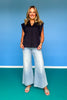 SSYS Audrey Shoulder Pad Cap Sleeve Poplin Button Down Top In Black