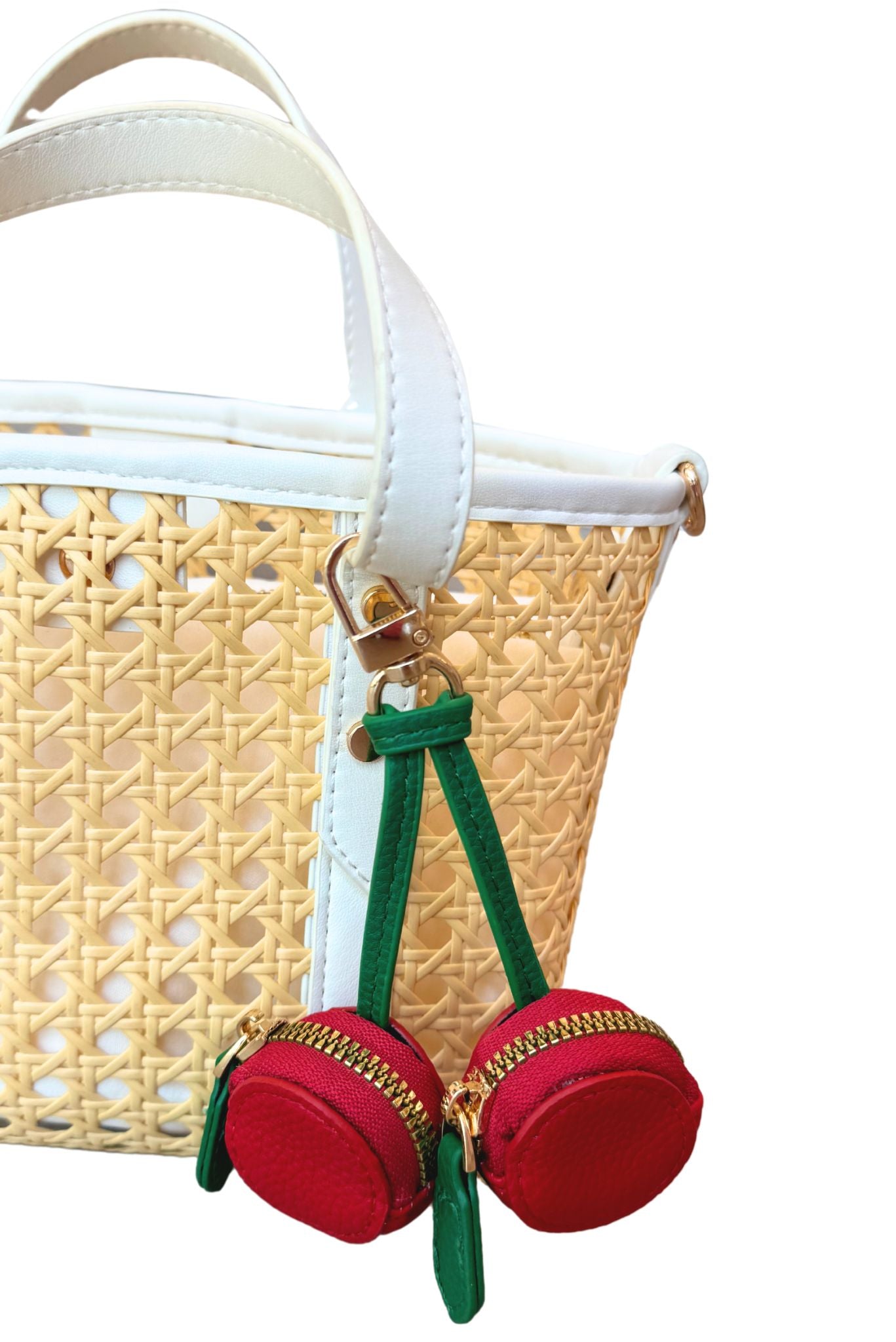 Red Faux Leather Cherry Keychain Bag Charm