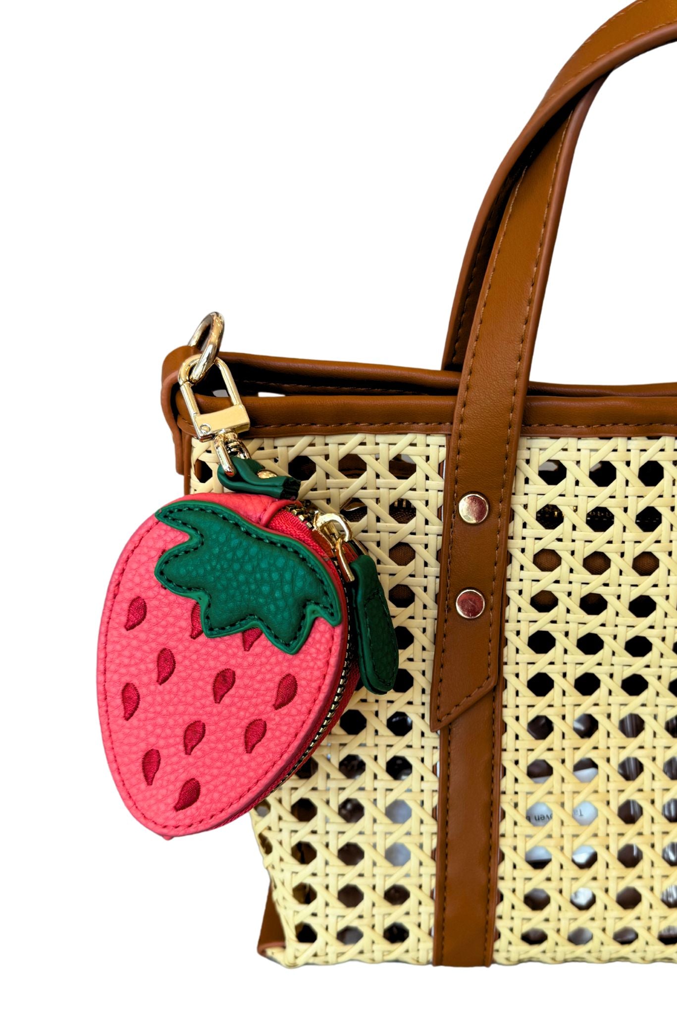 Red Faux Leather Strawberry Bag Charm