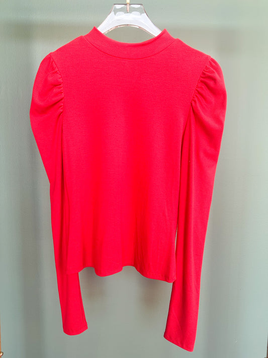 Red Ribbed Puff Sleeve Top *FINAL SALE*