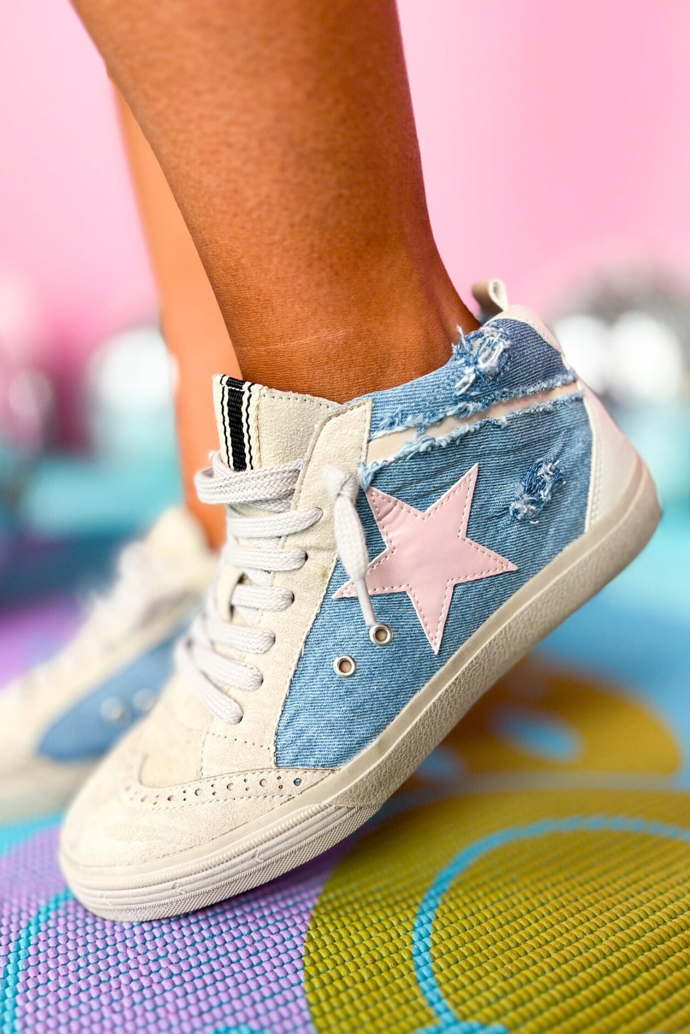 Shu Shop Blue Denim High Top Sneaker, shoes, sneakers, high top sneaker, elevated sneaker, shop style your senses by mallory fitzsimmons, ssys by mallory fitzsimmons