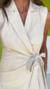 Ecru Sleeveless Pleated Linen Midi Dress