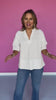 Off White Stitch Hem Cuff Detail V Neck Top *FINAL SALE*