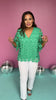 Green V Neck Scalloped Floral Lace 1/2 Sleeve Top