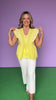 Yellow Embroidered V Neck Flutter Sleeve Top *FINAL SALE*