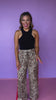 Beige Animal Print Contrast Side Stripe Drawstring Pants