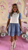 Blue Textured Bodice Denim Short Sleeve Tiered Dress