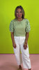 Green Embroidered Scallop Sleeve Stripe Top *FINAL SALE*
