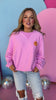 Pink Happy Face Printed Long Sleeve Pullover